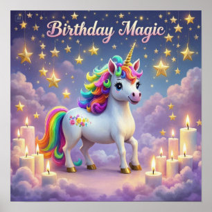 Birthday Magic poster Whimsical unicorn kids party