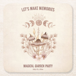 Birthday Magical Moon Phase Celestial Party Square Paper Coaster