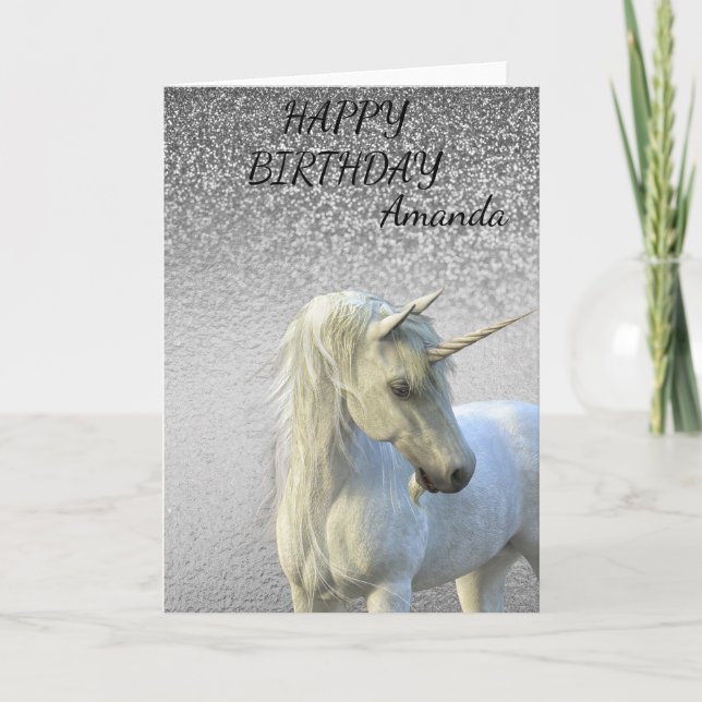 Birthday Magical Unicorn Glitter  Personalised Card (Front)