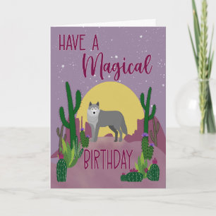Birthday Magical Wolf Cactus Card