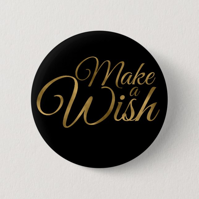 Birthday Make a Wish Black & Gold 6 Cm Round Badge (Front)
