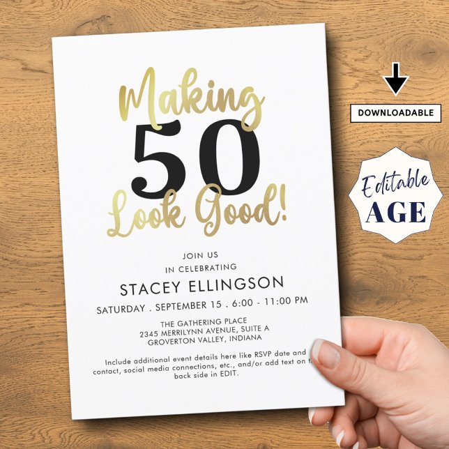 Birthday Making AGE Look Good Gold Black Invitation (Creator Uploaded)