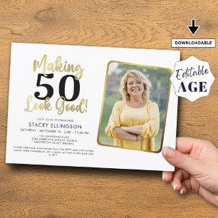 Birthday Making AGE Look Good Photo Gold Black Invitation