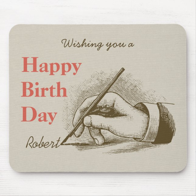 Birthday Male hand holding a fountain pen CC0998 Mouse Mat (Front)