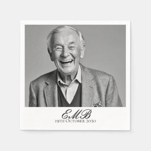 Birthday Male Stylish Photo Black White Monogram Napkin