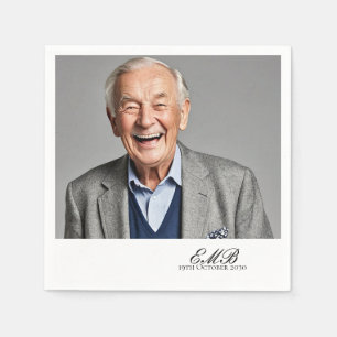 Birthday Male Stylish Photo White Monogram  Napkin