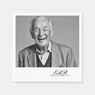 Birthday Male Stylish Photo White Monogram Napkin