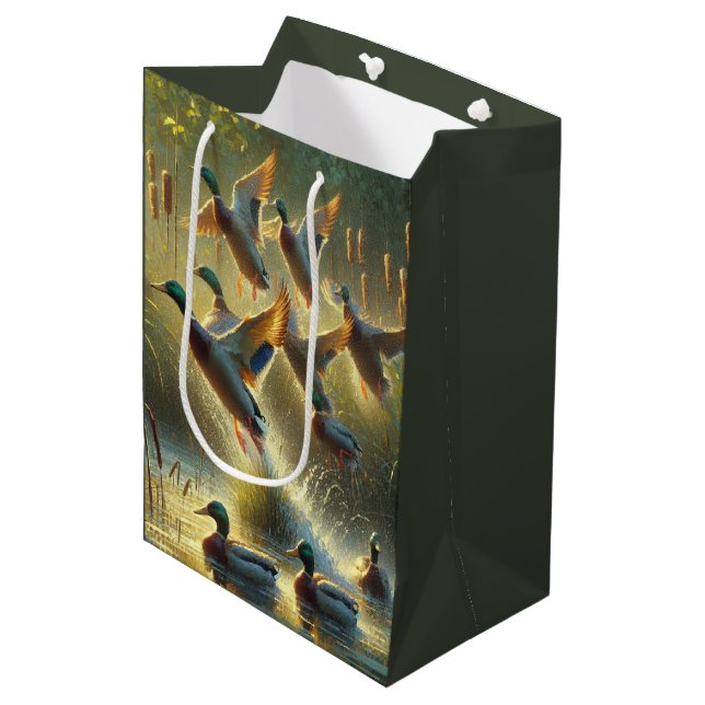 Birthday Mallard Ducks And Cattails Medium Gift Bag (Front Angled)