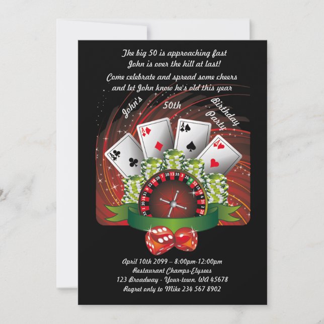 Birthday man any age,poker,gambling,casino invitation (Front)