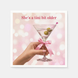 Birthday Martini Cocktail with Pink Satin Bow Napkin