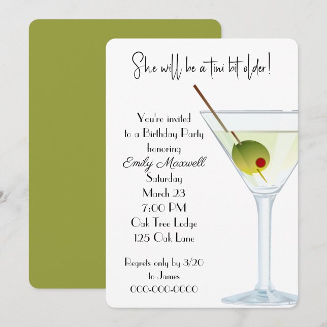 Birthday Martini Party On White Invitation (Front/Back)