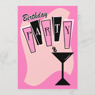 Birthday Martini Pink Invitation