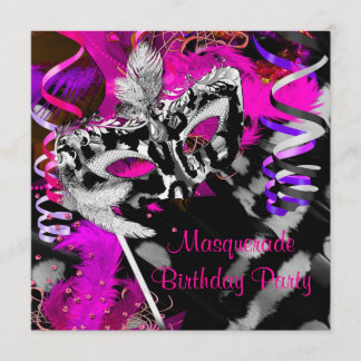 Birthday Masquerade Party Ball Black Silver Pink Invitation