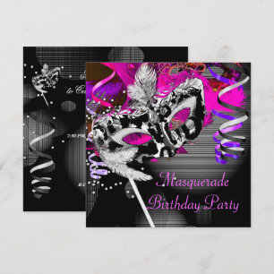 Birthday Masquerade Party Mask Silver Pink 2 Invitation