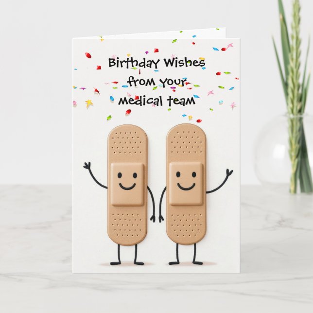 Birthday Medical Bandage Stick Figure People Card (Front)