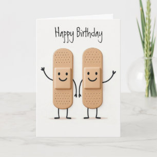 Birthday Medical Bandage Stick Figures People Card