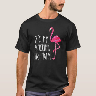 Birthday Men Women Pink Watercolor Flamingo Tee