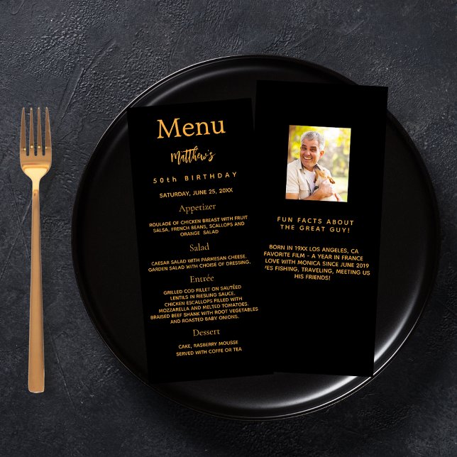 Birthday Menu black gold photo fun facts (Creator Uploaded)