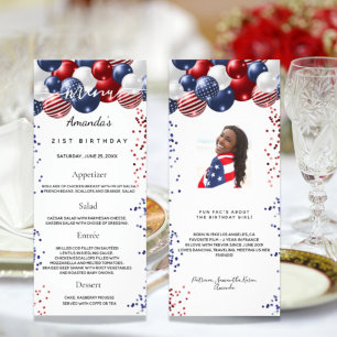 Birthday Menu patriotic balloons photo fun facts