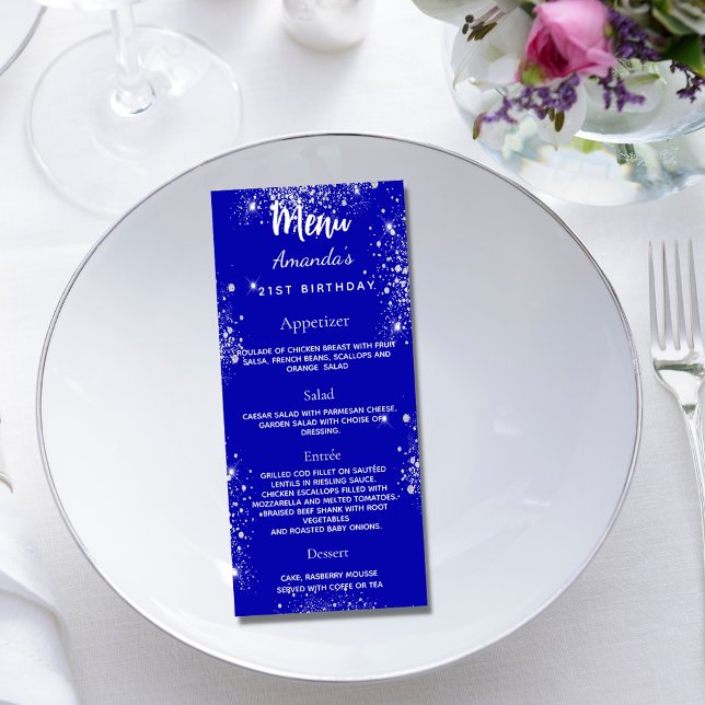 Birthday Menu royal blue silver sparkles (Creator Uploaded)