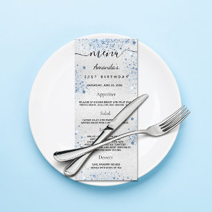 Birthday Menu silver blue glitter dust name