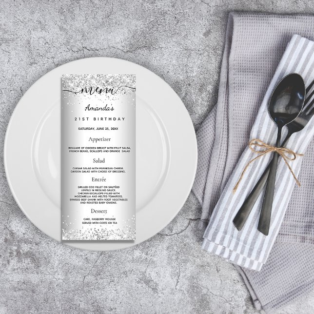 Birthday Menu silver confetti elegant (Creator Uploaded)