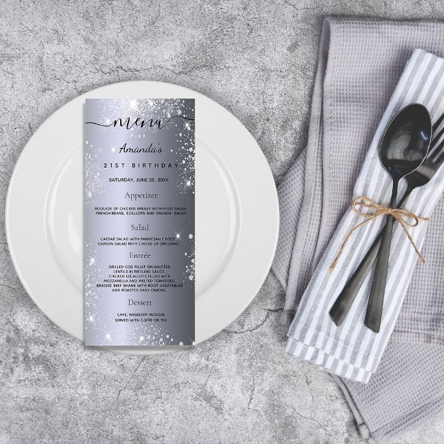 Birthday Menu silver metal monogram name (Creator Uploaded)