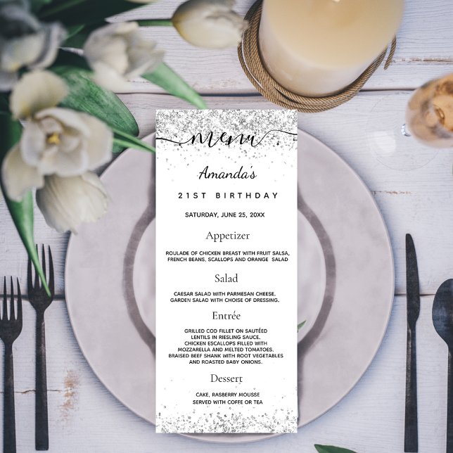 Birthday Menu white silver glitter sparkles (Creator Uploaded)