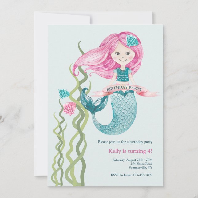 Birthday Mermaid Invitations (Front)