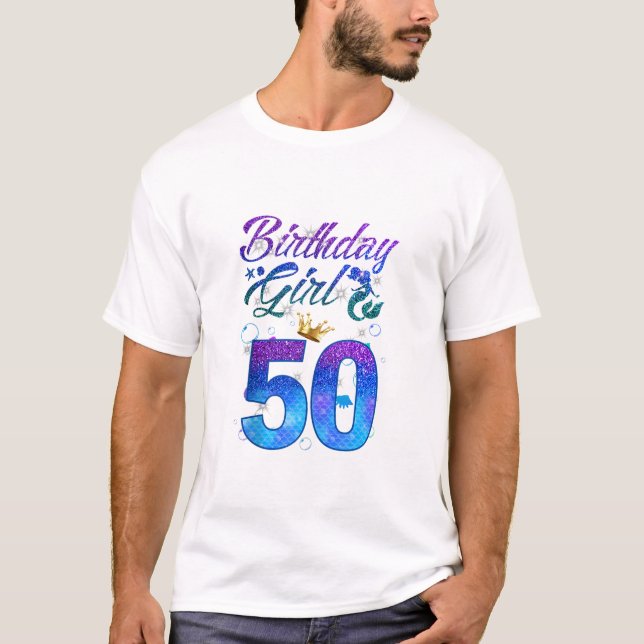 Birthday Mermaid Theme 50 Year T-Shirt (Front)
