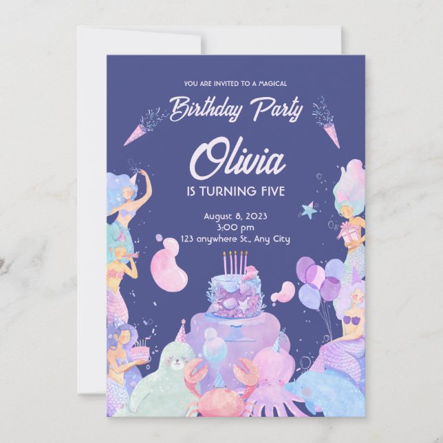 Birthday Mermaid theme  Invitation (Front)