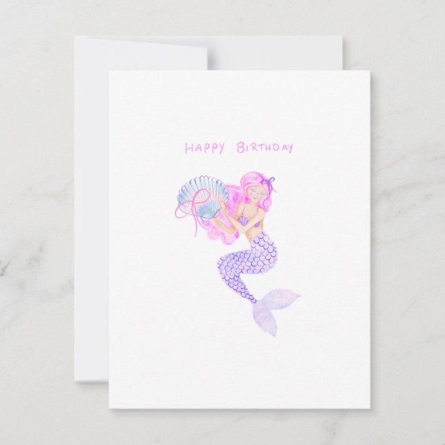 Birthday mermaid with pink hair  card (Front)