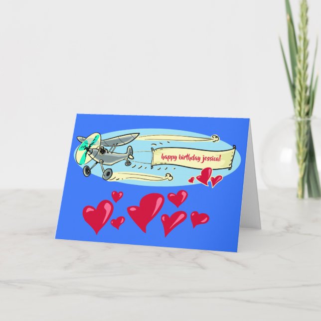 birthday message with aeroplane cartoon card (Front)