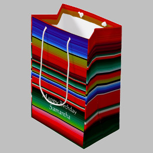 Birthday Mexican Serape Blanket Colourful Stripes Medium Gift Bag