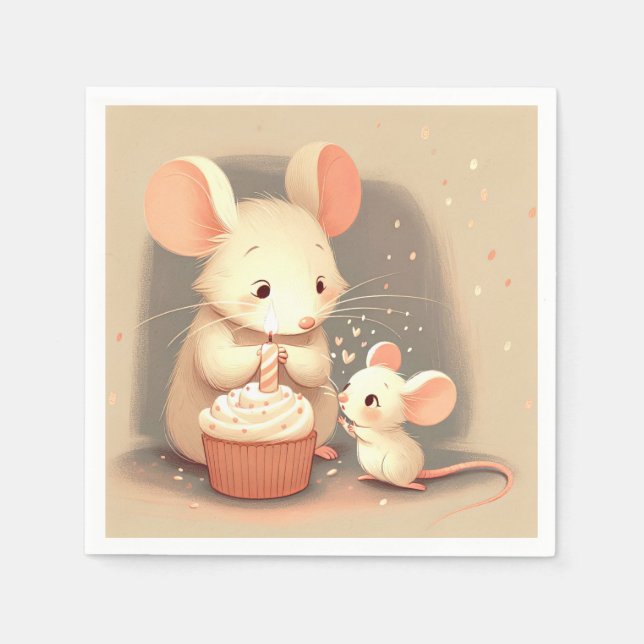 Birthday Mice With Cupcake Napkin (Front)