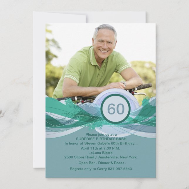 Birthday Milestone Blue Photo Invitation (Front)