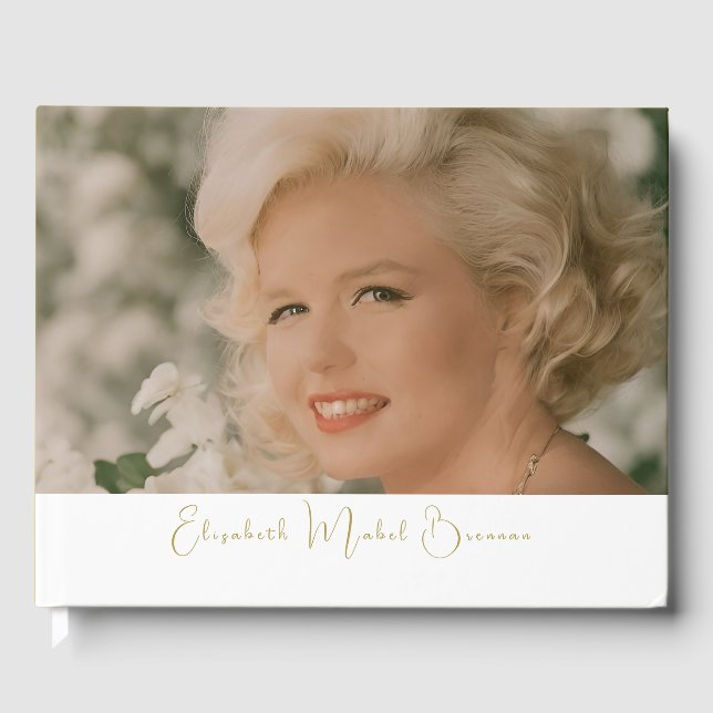 Birthday Milestone Simple Photo White Elegant  Guest Book (Front)