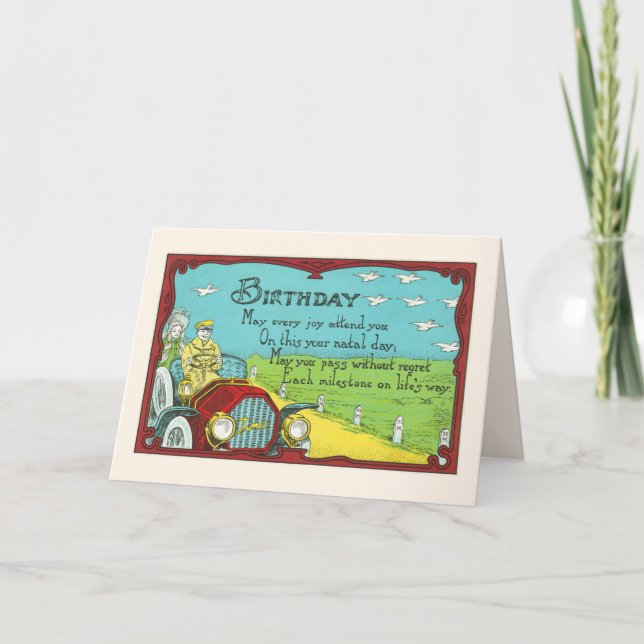Birthday Milestones-Great for antique car lovers Card (Front)