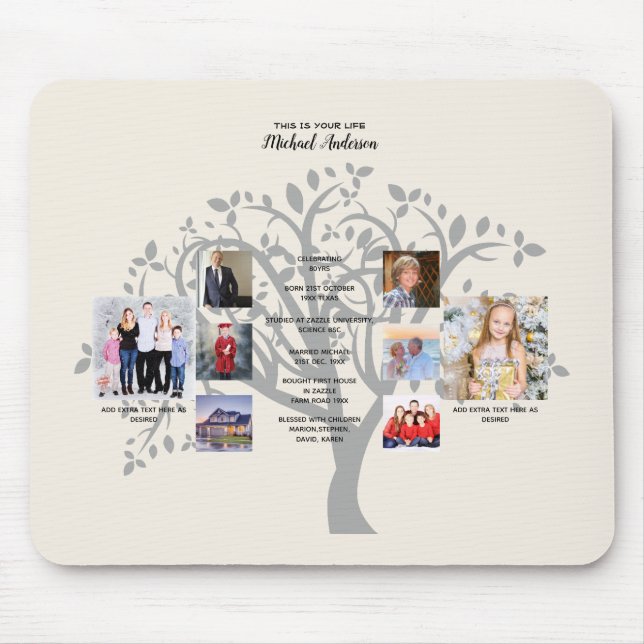 Birthday Milestones PHOTO COLLAGE Family Tree Gift Mouse Mat (Front)