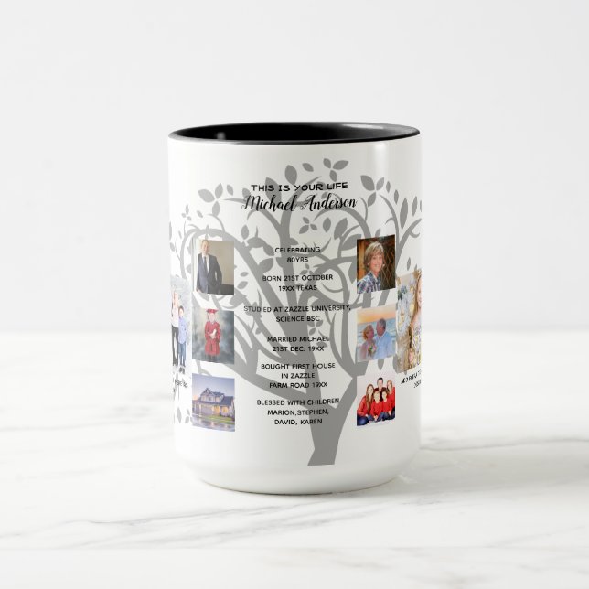 Birthday Milestones PHOTO COLLAGE Family Tree Gift Mug (Center)