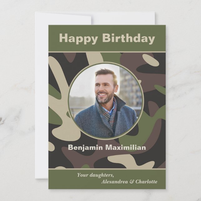 Birthday Military Camouflage Photo Custom Card (Front)