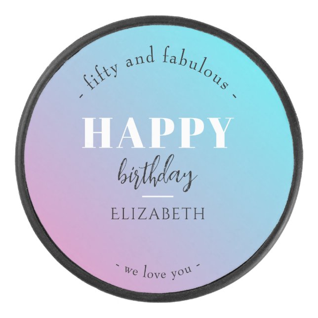 Birthday Minimalist design in pastel colours Hockey Puck (Front)