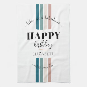 Birthday Minimalist design in pastel colours Tea Towel