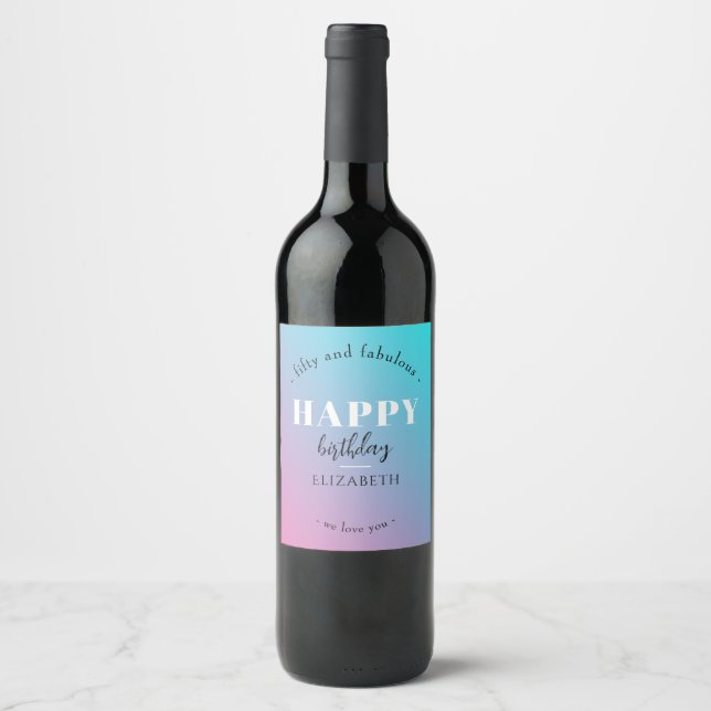 Birthday Minimalist design in pastel colours Wine Label (Front)