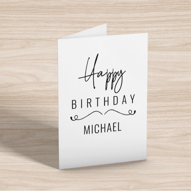 Birthday Minimalistic Script Personalised name Card (Creator Uploaded)