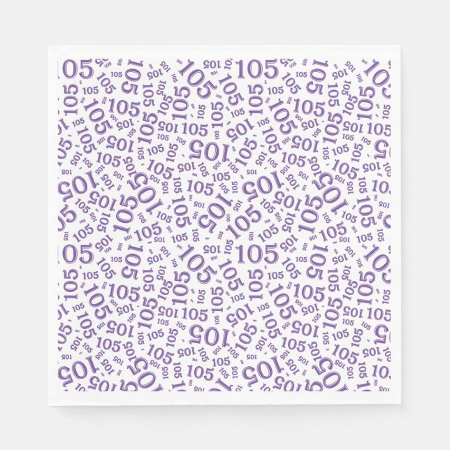 Birthday Modern 105 Number Pattern Purple/White Napkin (Front)