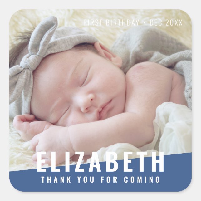 Birthday Modern Bright Colour Photo Thank You Square Sticker (Front)