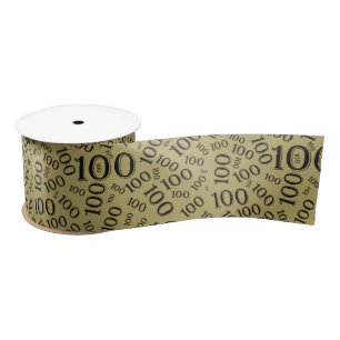 Birthday Modern Number Pattern Black/Gold Satin Ribbon