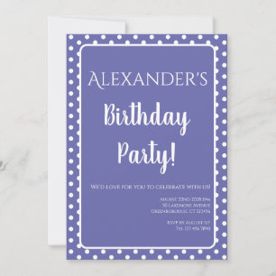 Birthday Modern Polka Dots Purple Periwinkle Invitation