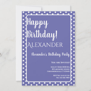 Birthday Modern Purple Periwinkle Polka Dots Invitation